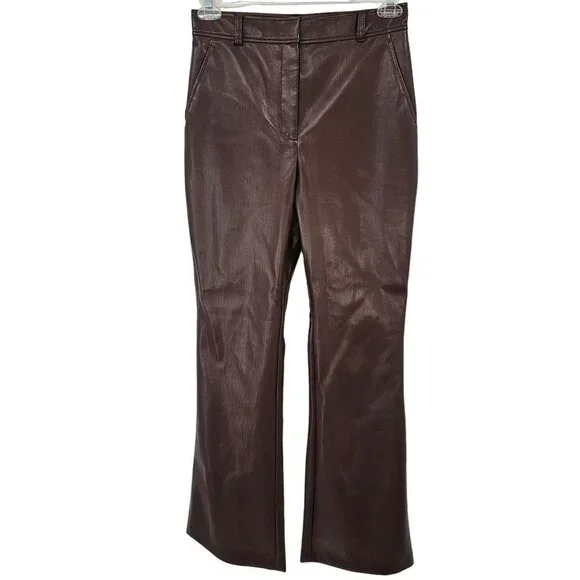 Aritiza Babaton Brown Leather Pants High Waisted Bootcut Vegan Coffee Bean 8 - Picture 2 of 9